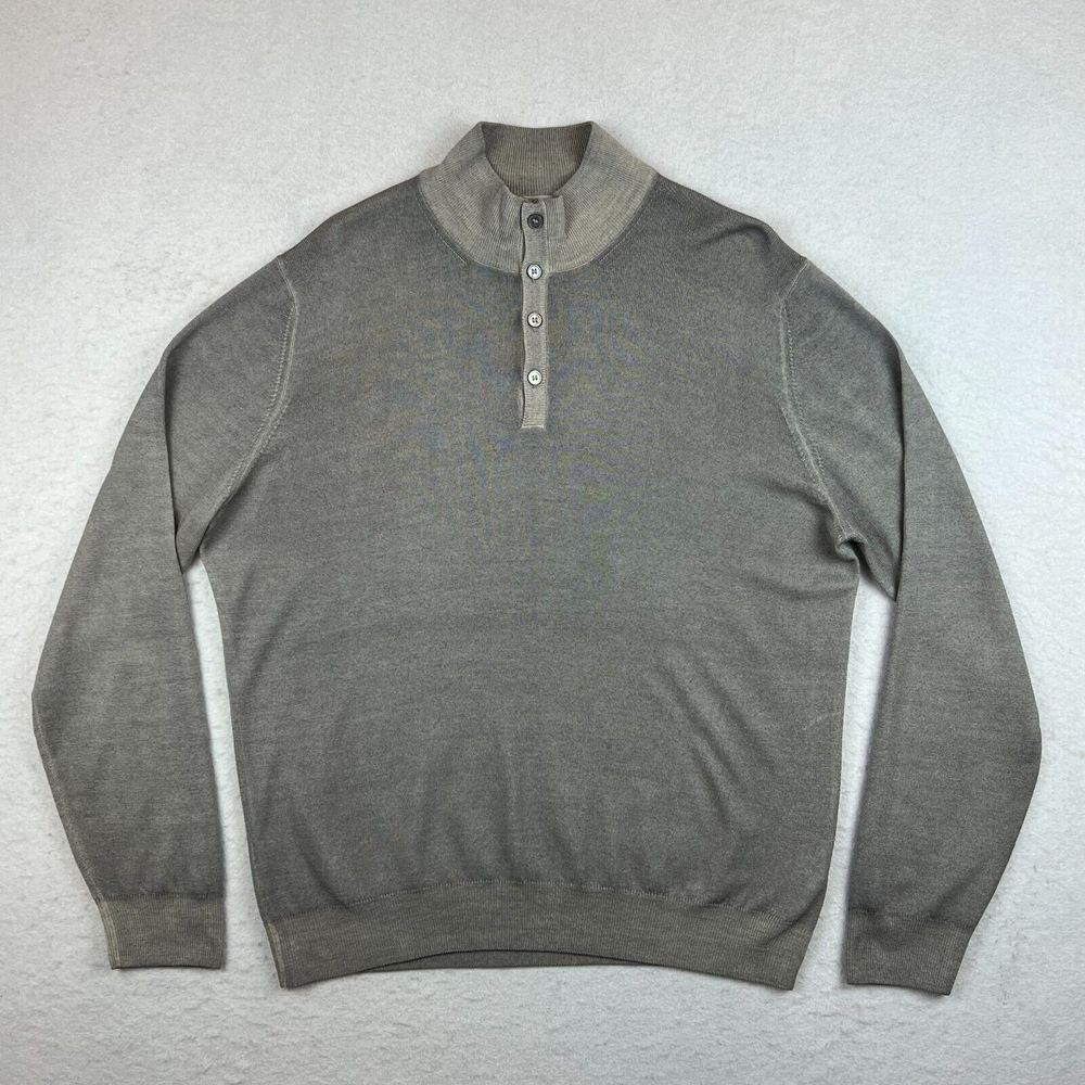 Mens Cellini Gray Henley‎ Made in Italy Wool Pullover Sweater Size XL EUC